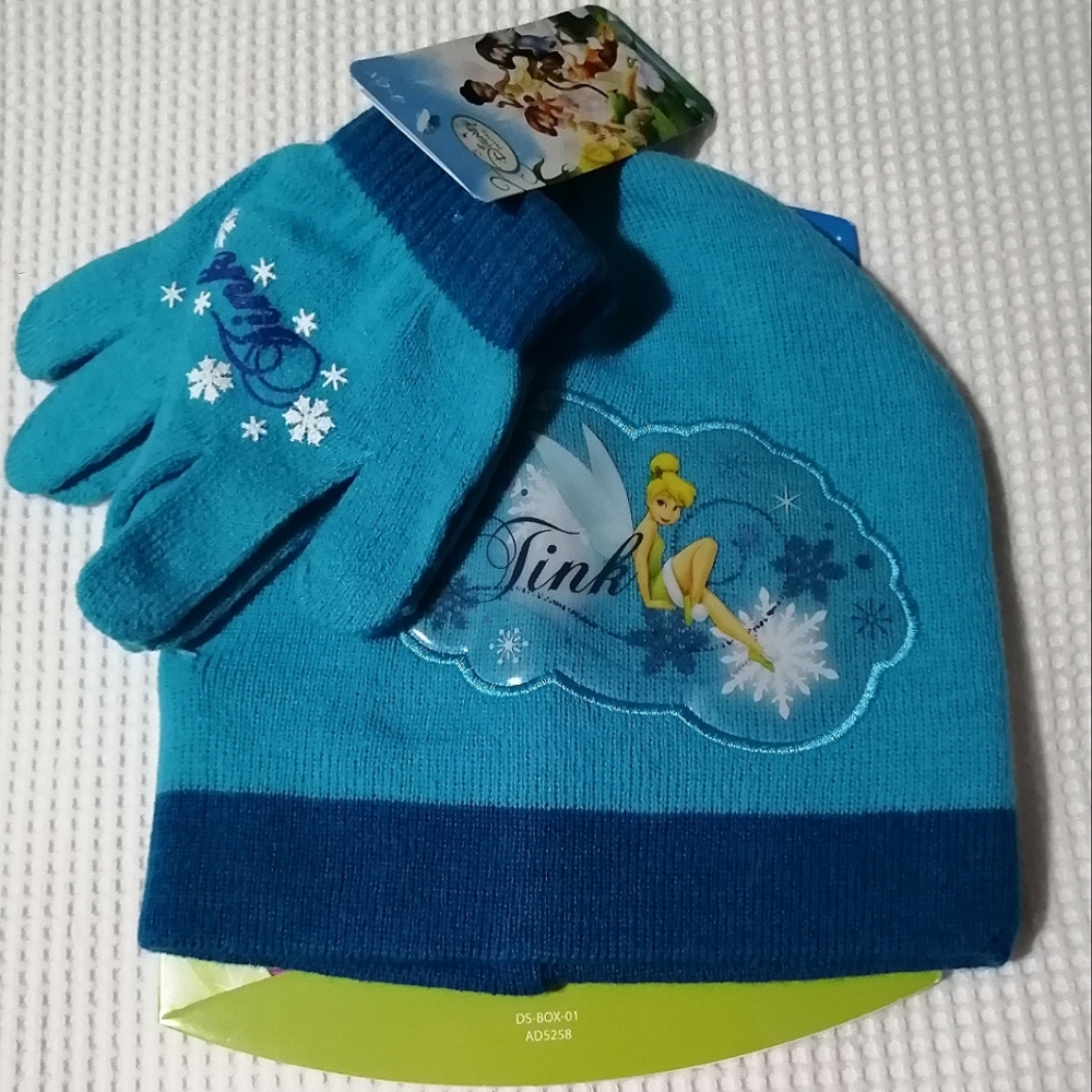 *HOST PICK* Disney Fairies Tinkerbell Girls Hat Toque and Gloves NWT Size 4 -6X